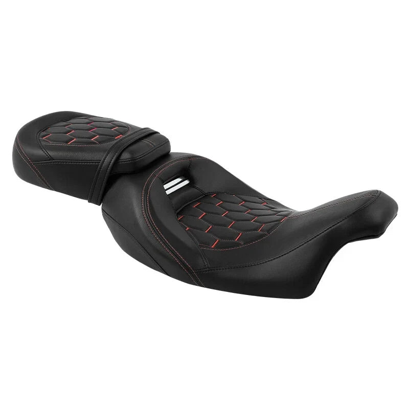 Set of 2 Black Driver Passenger Seats with Red Stitching for Harley Touring Road King (2009–2023)