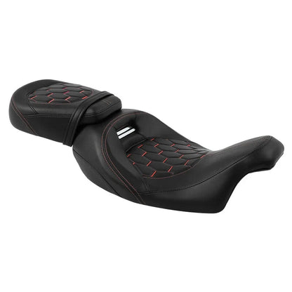 Set of 2 Black Driver Passenger Seats with Red Stitching for Harley Touring Road King (2009–2023)