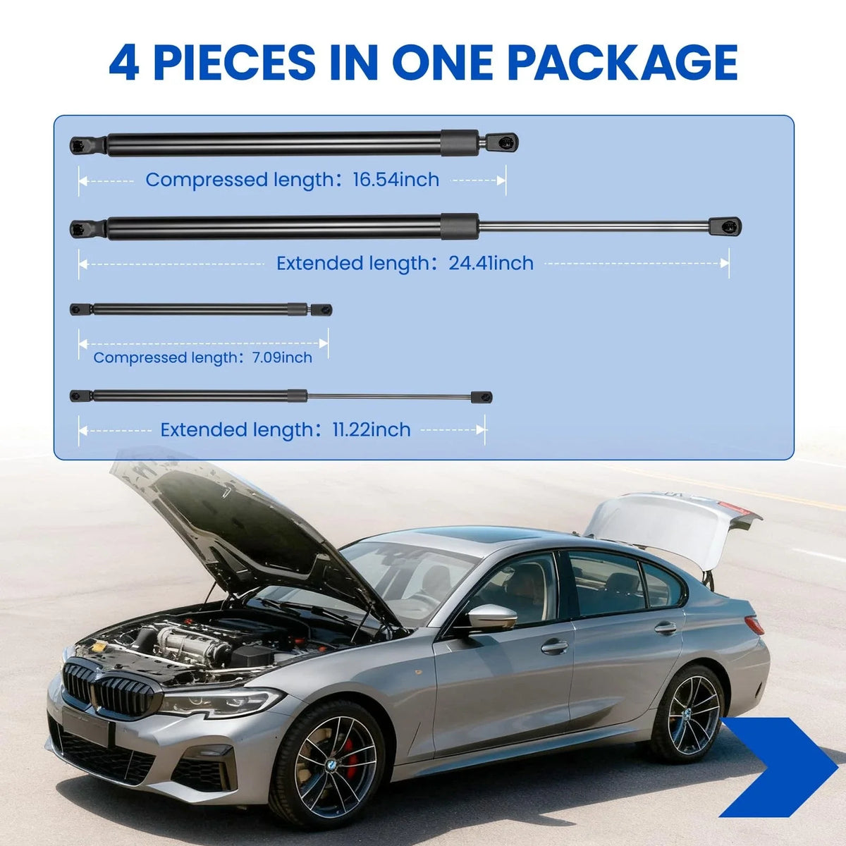 Set of 4 Hood Tailgate Lift Support Gas Shock Struts for BMW X3 (2004–2010)