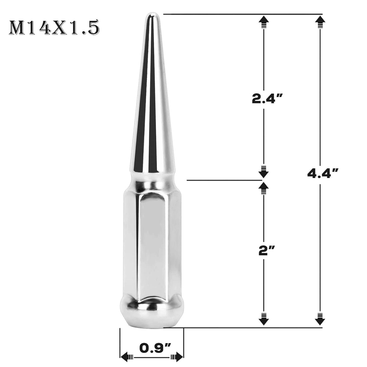 14mm x 1.5 Chrome Closed End Wheel Spike Lug Nuts for Chevy Silverado