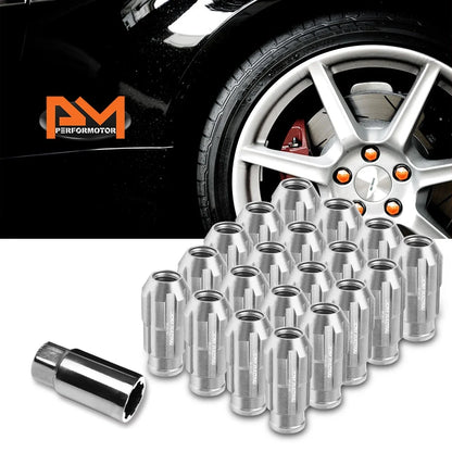 20Pc M12X1.5 Silver JDM Open End Bulge Spline Wheel Lug Nuts + Lock Key