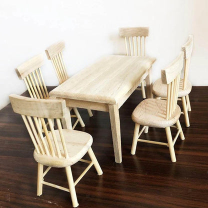 1/12 Scale Wooden Dollhouse Dining Room Furniture Set - Table & Chairs