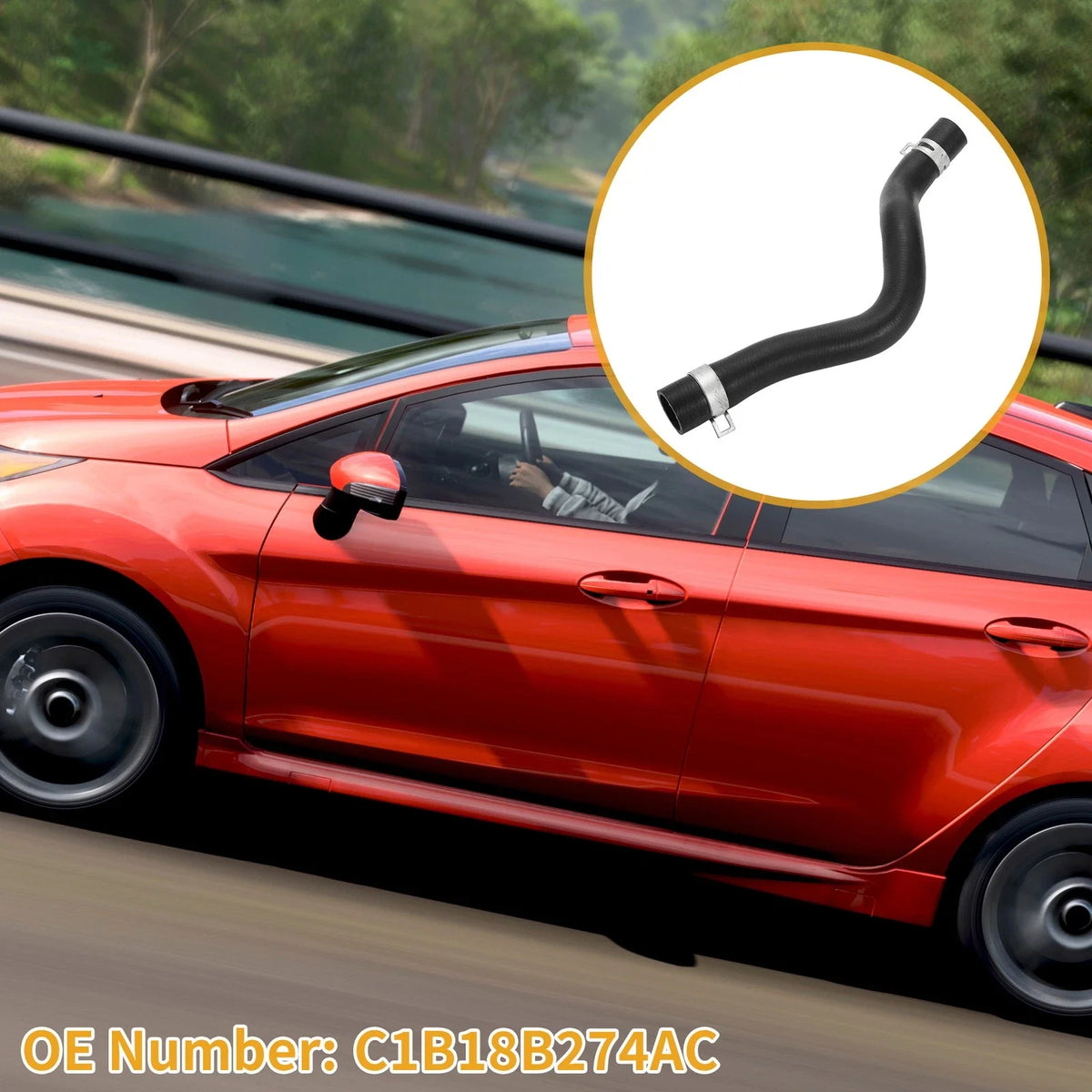 Radiator Hose for Ford Fiesta (2009–2024) No.C1B18B274AC Rubber Black