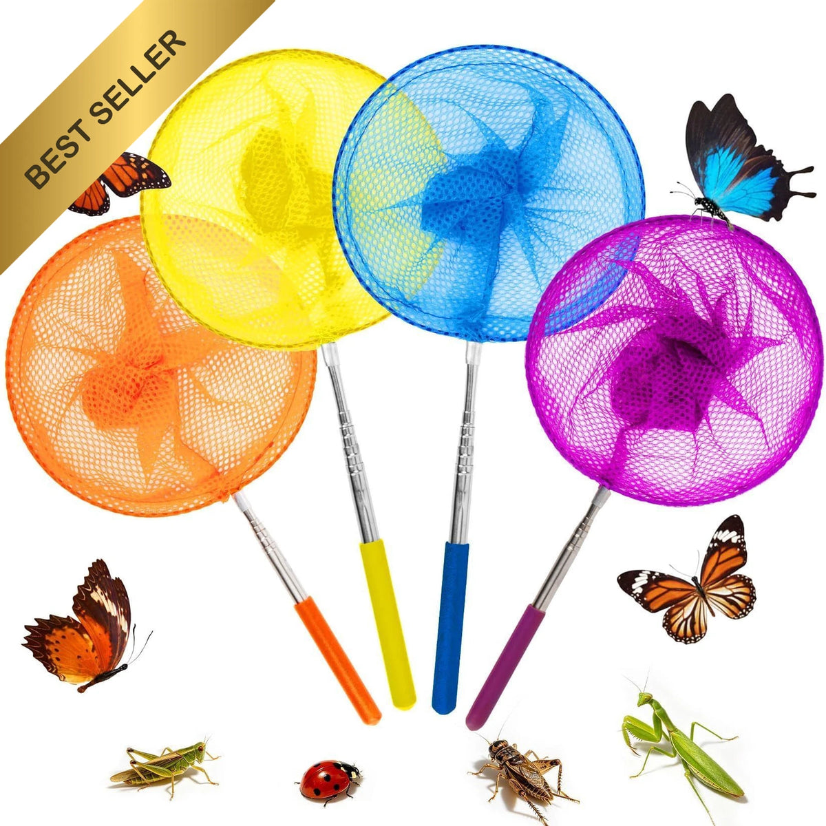 Set of 4 Telescopic Butterfly Fishing Nets 34" Insect Bug Catcher