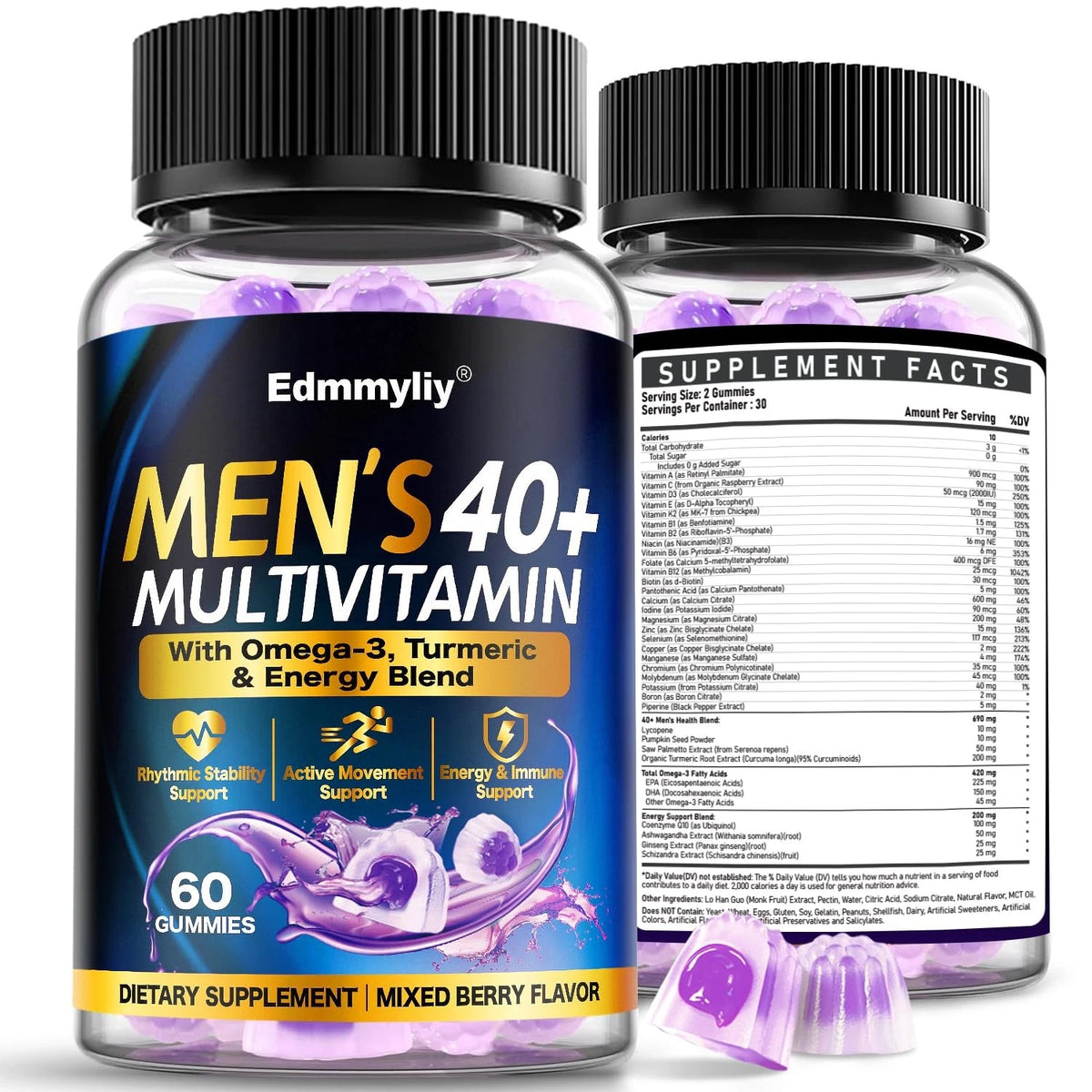 2X Multivitamin Gummies for Men 40 Plus - Vitamin A C D E 60 Count