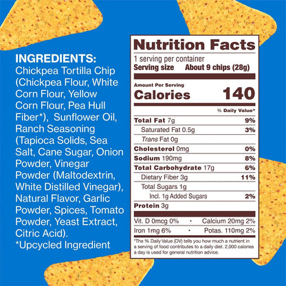 Pack of 18 HIPPEAS Chickpea Tortilla Chips, Rockin’ Ranch 1 Ounce
