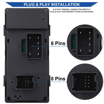 Power Window Control Switch Button for Front Driver Side Door (2010–2020)