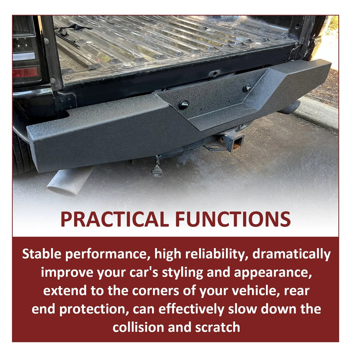 Rear Bumper for Ford Ranger Pickup (1993–2011) Black Powder Coated Steel