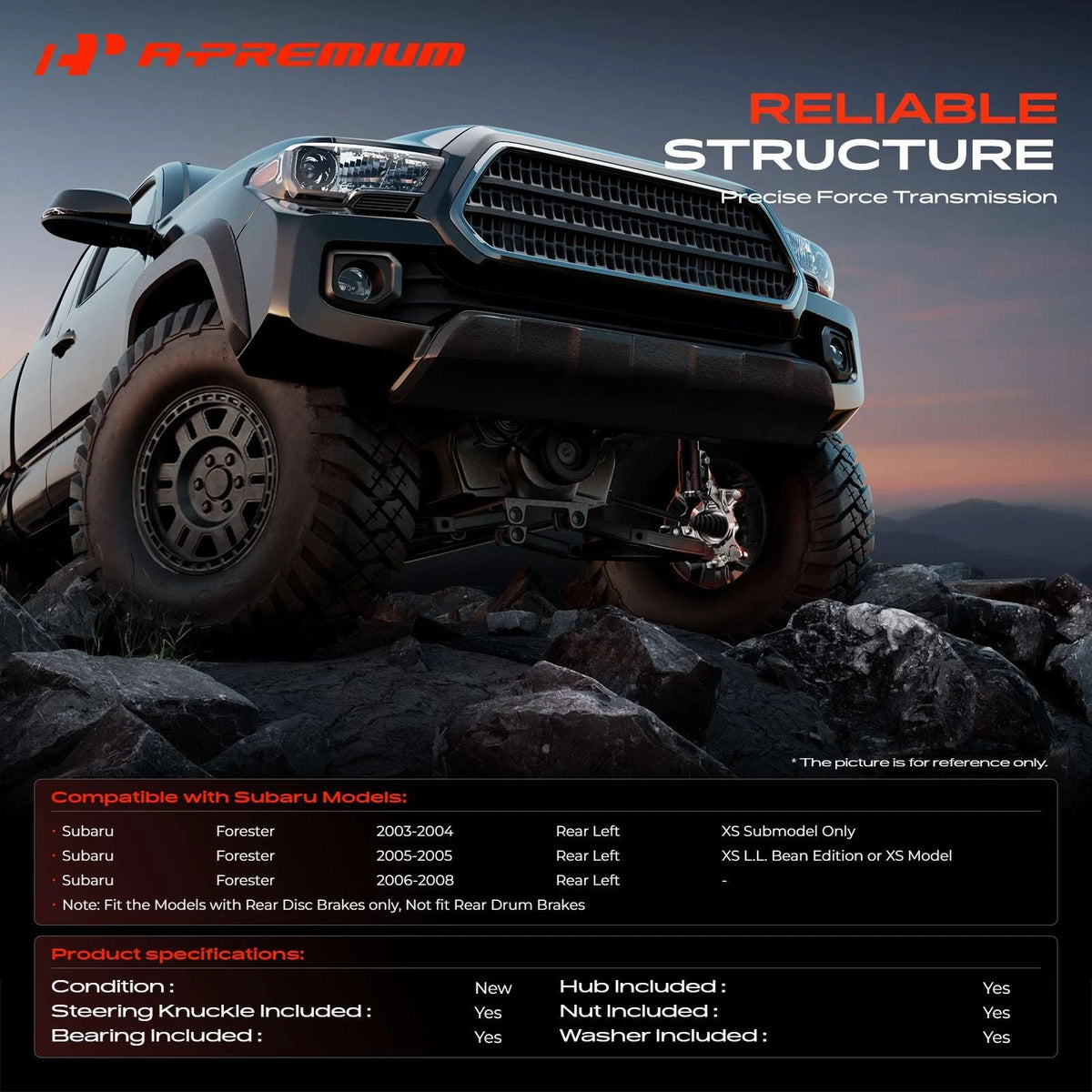 A-Premium Rear Left Steering Knuckle & Hub Bearing for Subaru Forester (2003–2008) 698417, 698-417