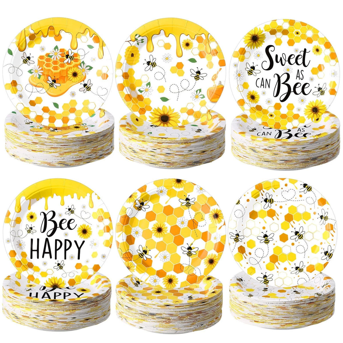 60 Pcs 7 Inch Honey Bee Paper Plates for Baby Shower Tableware