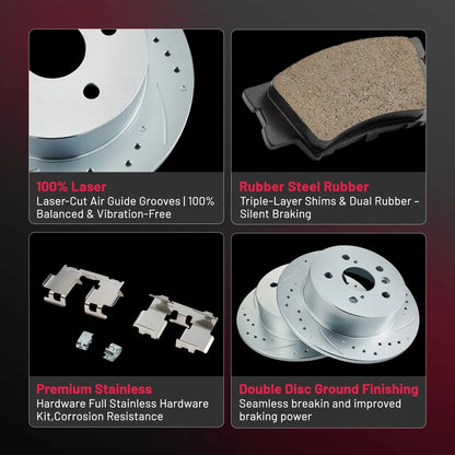Rear Drilled Brake Rotors & Ceramic Pads Kit for Toyota Camry 2.4L (2007–2009)