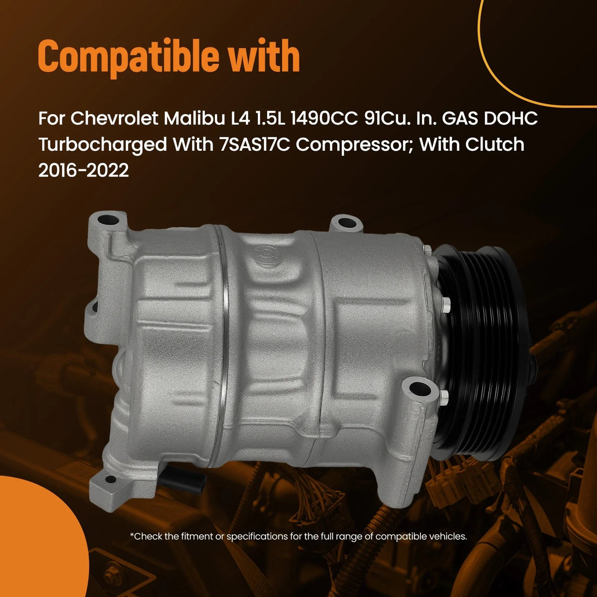 5-Groove A/C Compressor w/Clutch for Chevrolet Malibu L4 1.5L (2016–2022) CO29315C