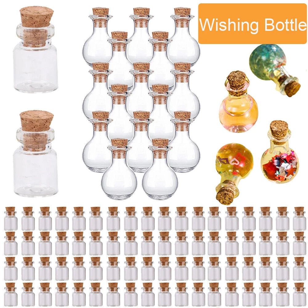Set of 20 Clear Cork Vials Glass Bottles for Crafts and Wishing (No Part Numbers)