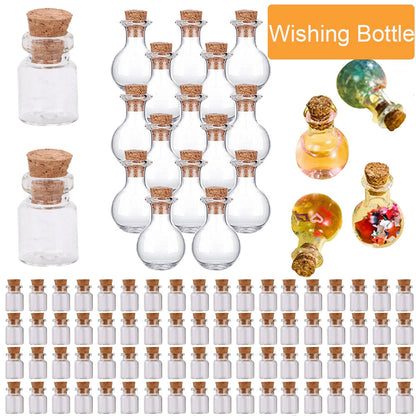 Set of 20 Clear Cork Vials Glass Bottles for Crafts and Wishing (No Part Numbers)