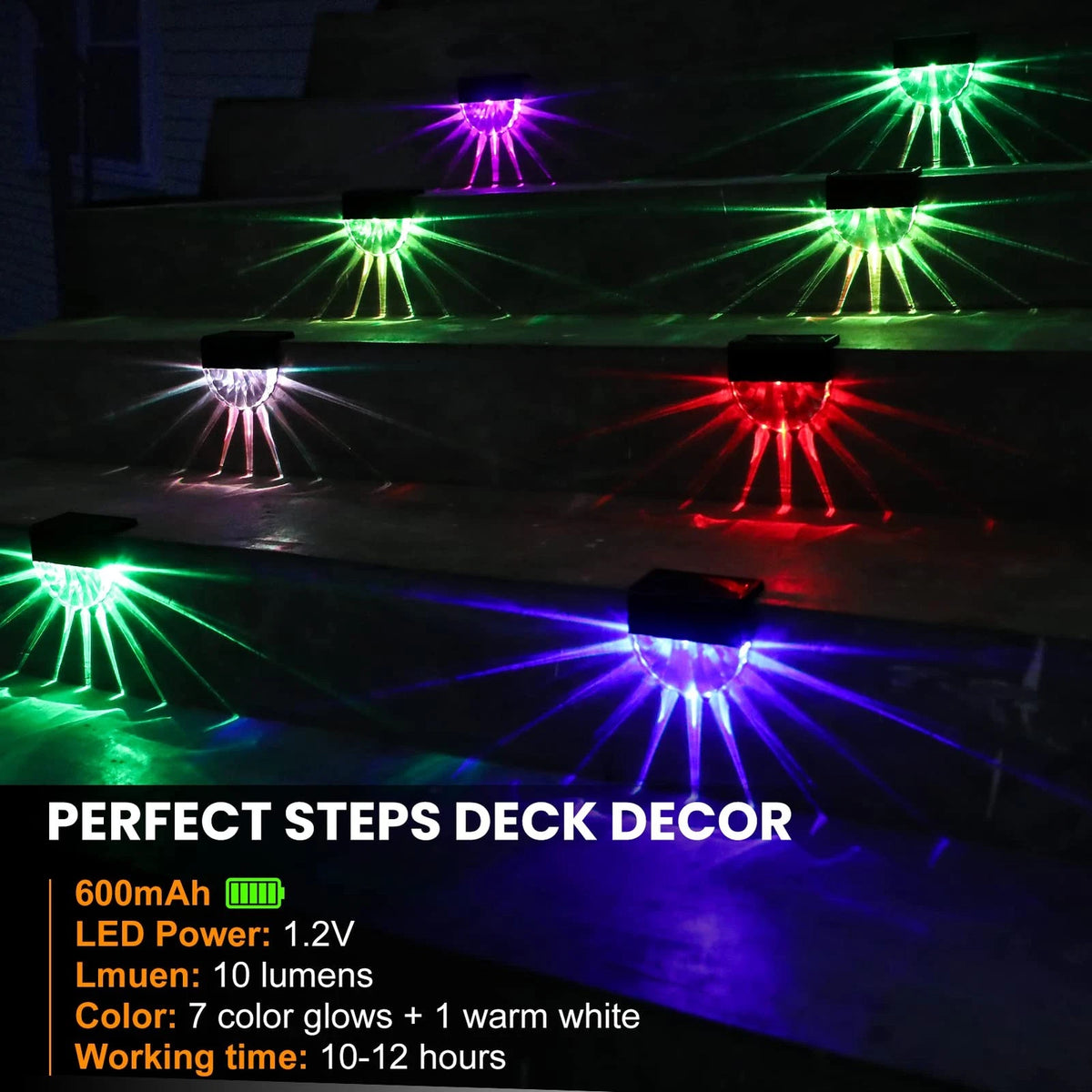 8 Pack Solar Deck Lights for Outdoor Use - Waterproof Solar Step & Fence Lights