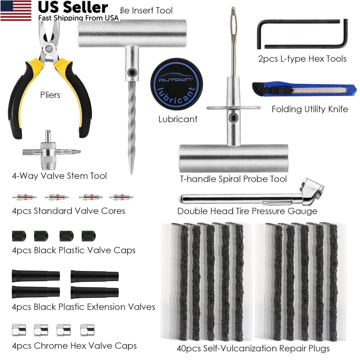 68-Piece Tire Repair Kit for Automotive Use (Heavy Duty Plug Kit)