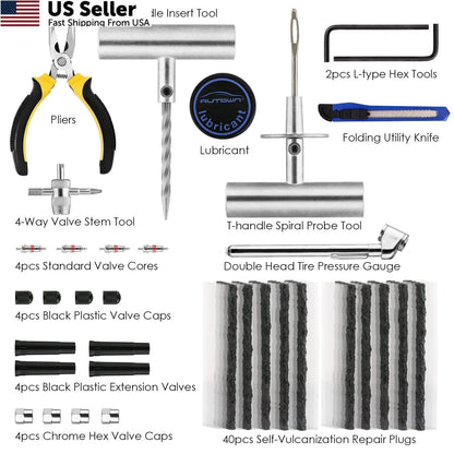 68-Piece Tire Repair Kit for Automotive Use (Heavy Duty Plug Kit)