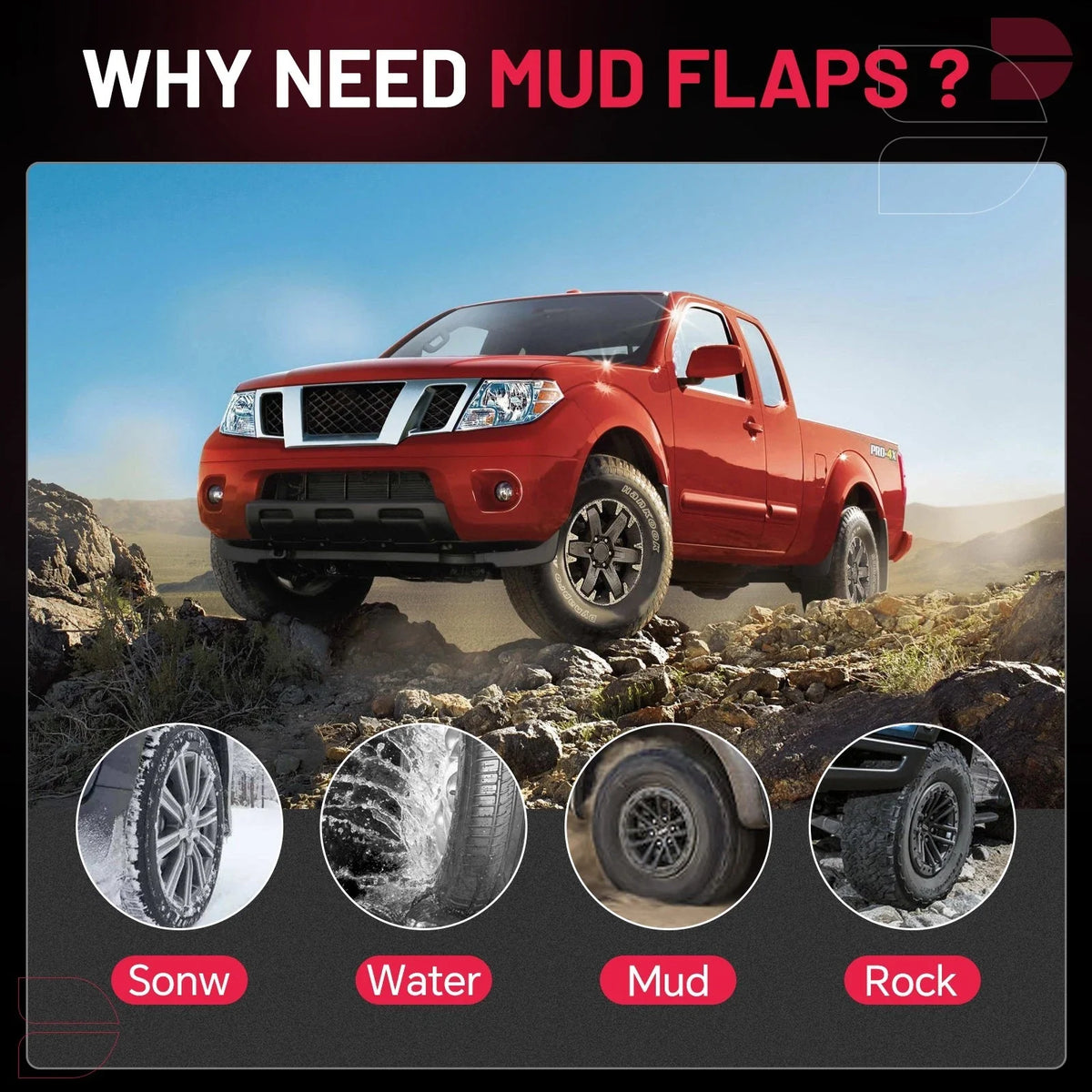 Front and Rear Splash Guards Mud Flaps for Nissan Frontier (2006–2022)
