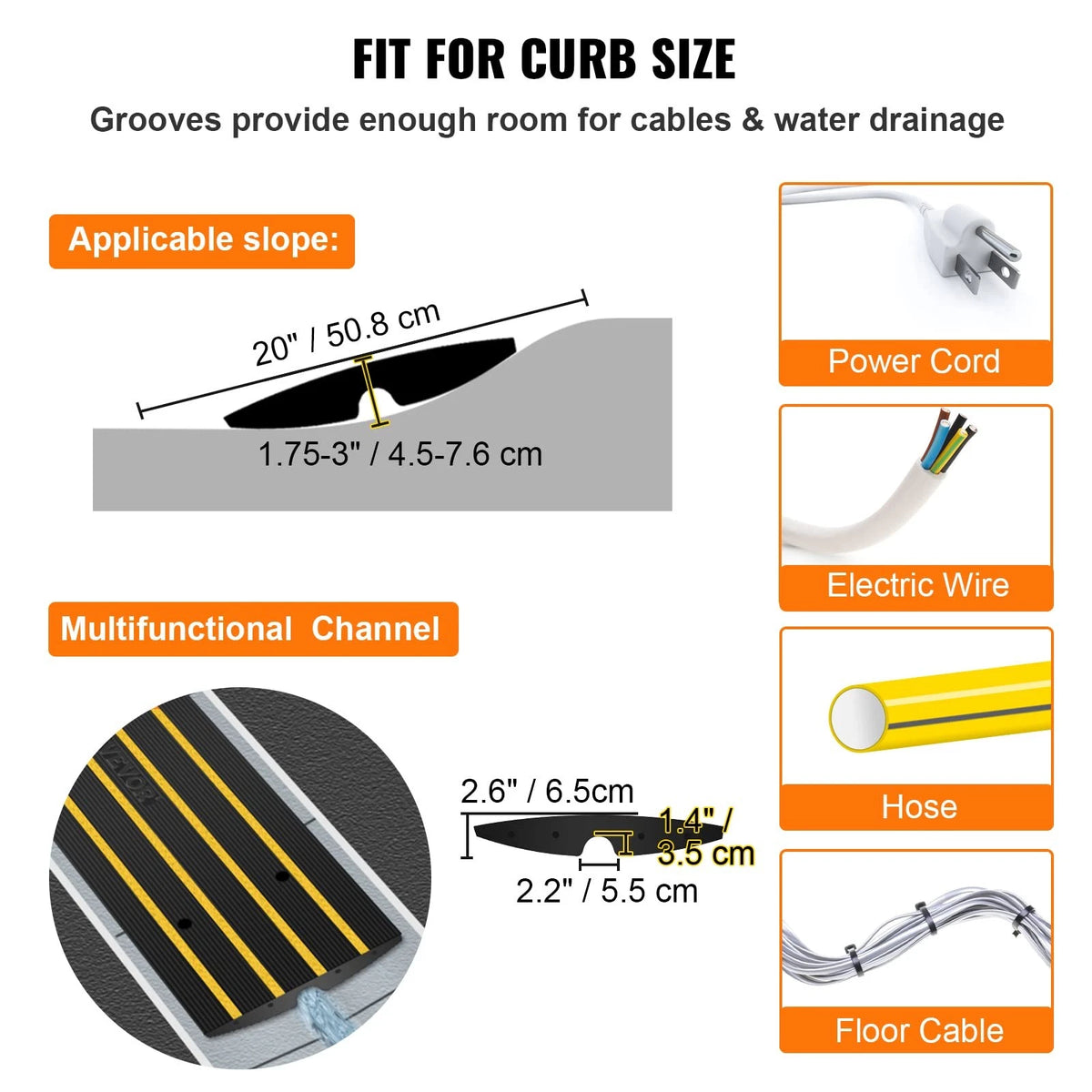 2X Rubber Curb Ramps for Driveway (1-Channel) 2.6" Rise, Yellow/Black