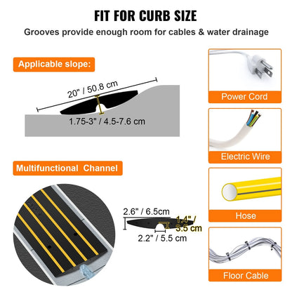 2X Rubber Curb Ramps for Driveway (1-Channel) 2.6" Rise, Yellow/Black