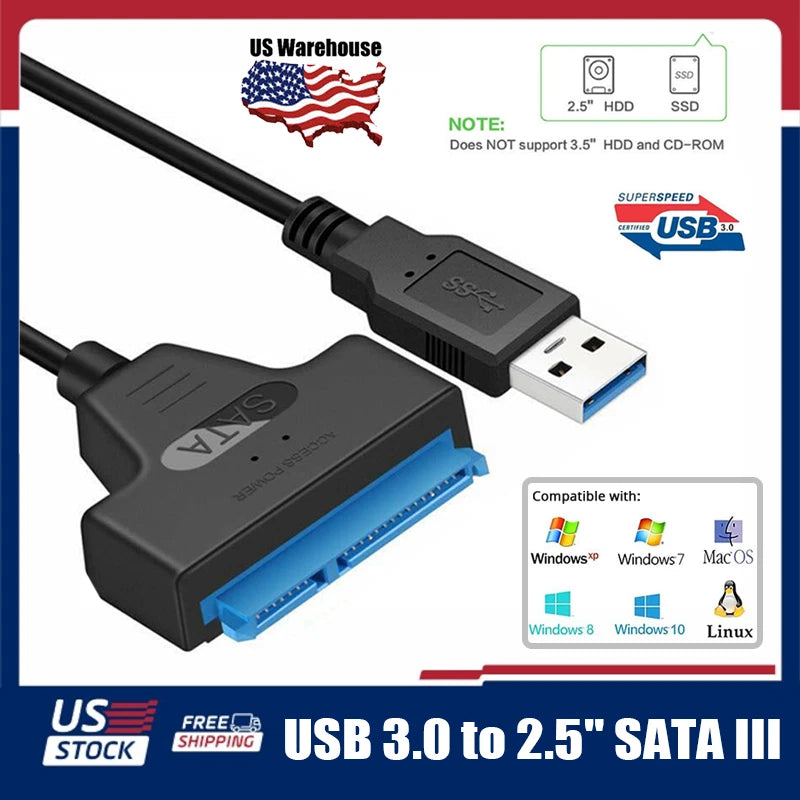 2X USB 3.0 to 2.5" SATA III Hard Drive Adapter Cable for