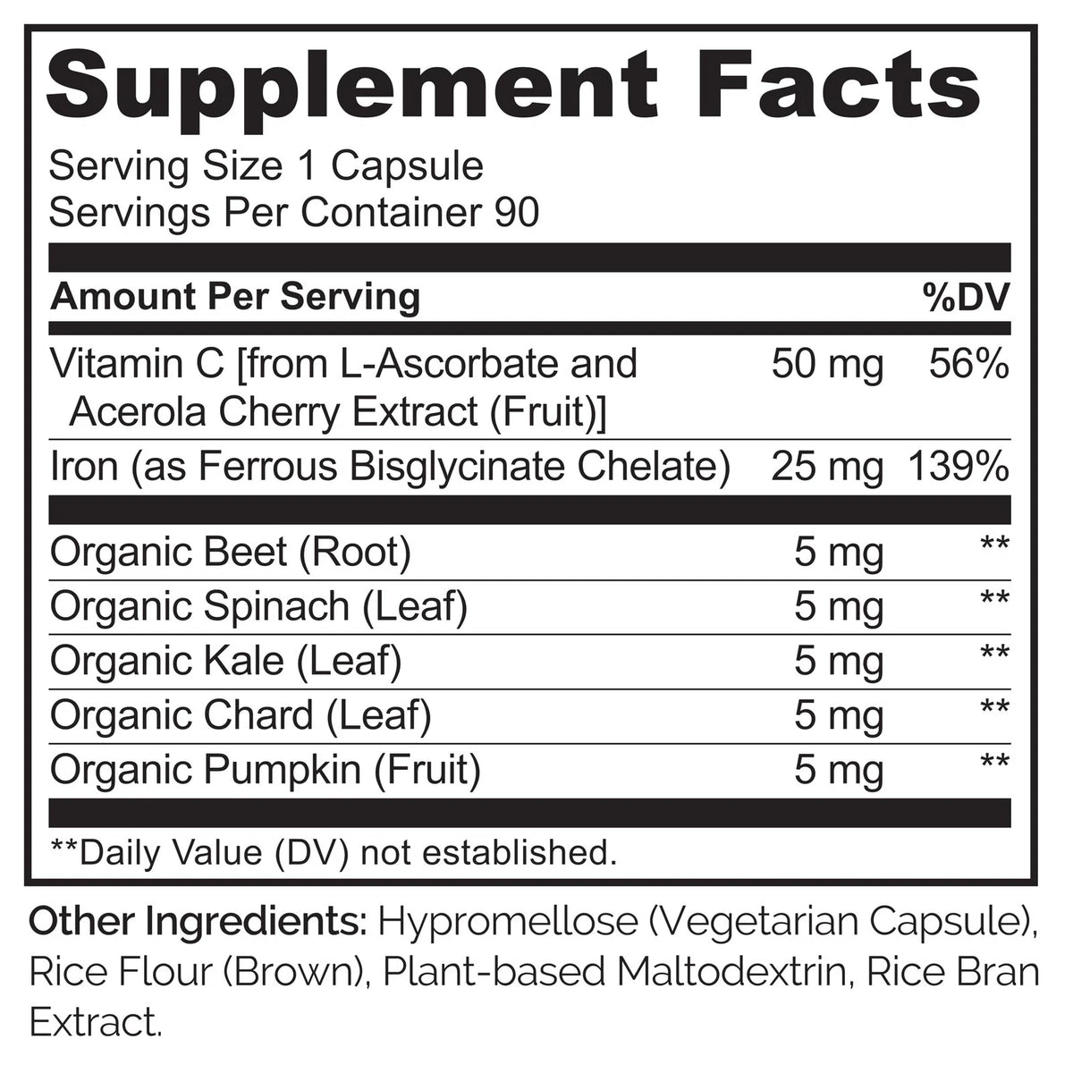 Vegan Iron Supplement with Vitamin C - 90 Count (Pack of 1)