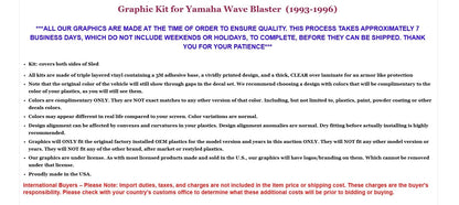 Jet Ski Graphic Stickers Decals for Yamaha Wave Blaster (1993–1996)