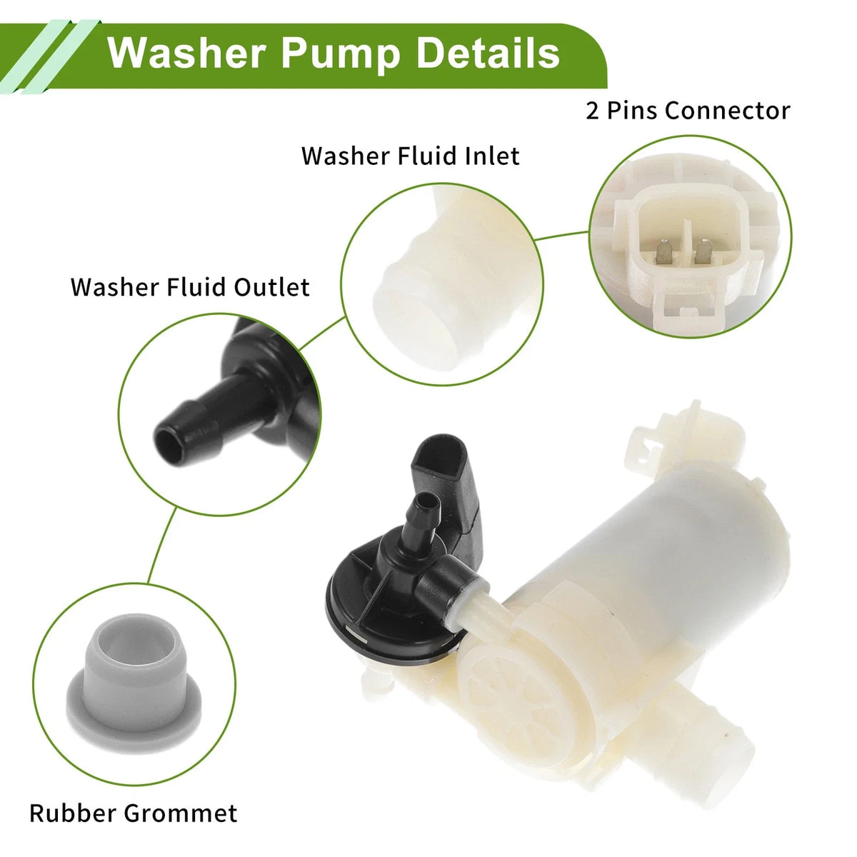 Windshield Washer Pump w/Grommet for Honda CR-V (2013–2016) No. 76846T0A013