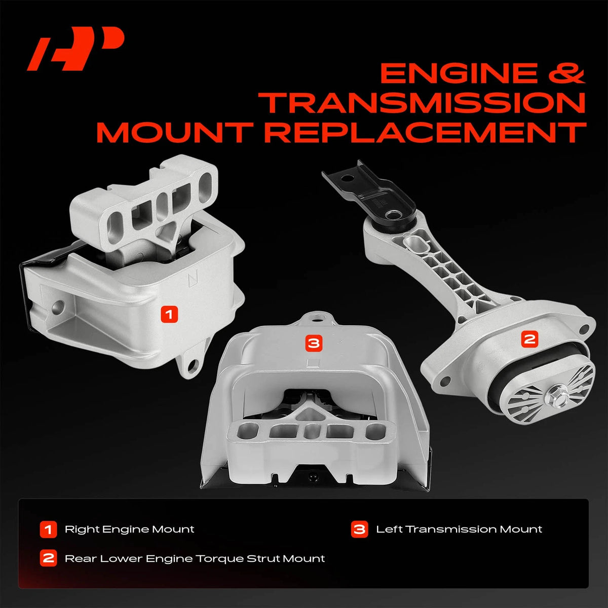 3X Engine Motor & Torque Strut & Trans. Mount for VW Beetle (2006–2010) 1J0199262CR, 1J0199555AH, 1J0199555AJ, 1J0199555AK