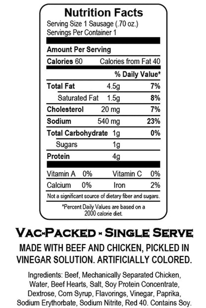 Pack of 24 Herb's Pickled Hot Sausages 0.7oz Individually Wrapped