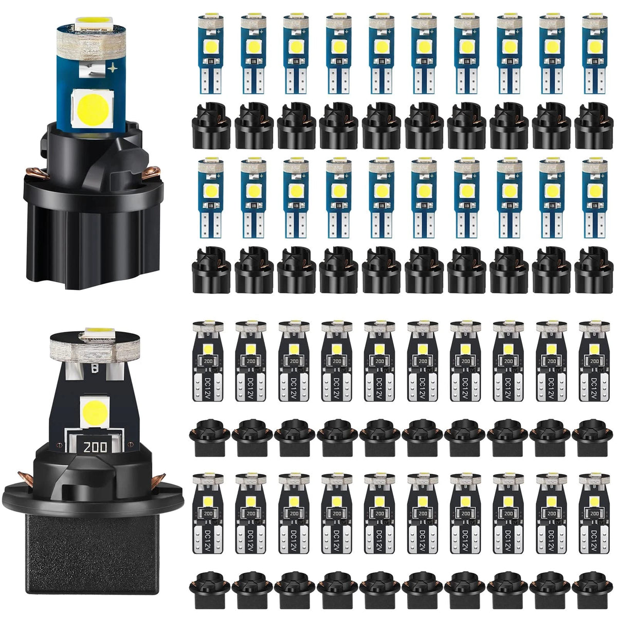 Set of 40 LED Bulbs with Sockets for Automotive (Non Polarity, White)