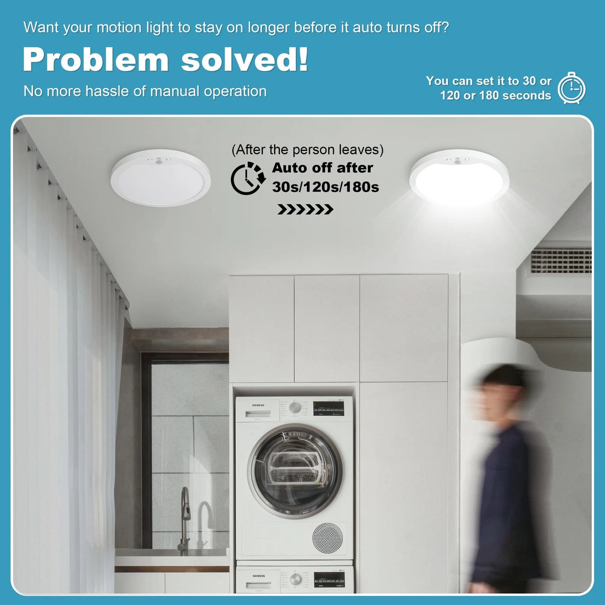 Set of 2 Hard-Wired Motion Sensor Ceiling Lights 9in 20W Flush Mount White