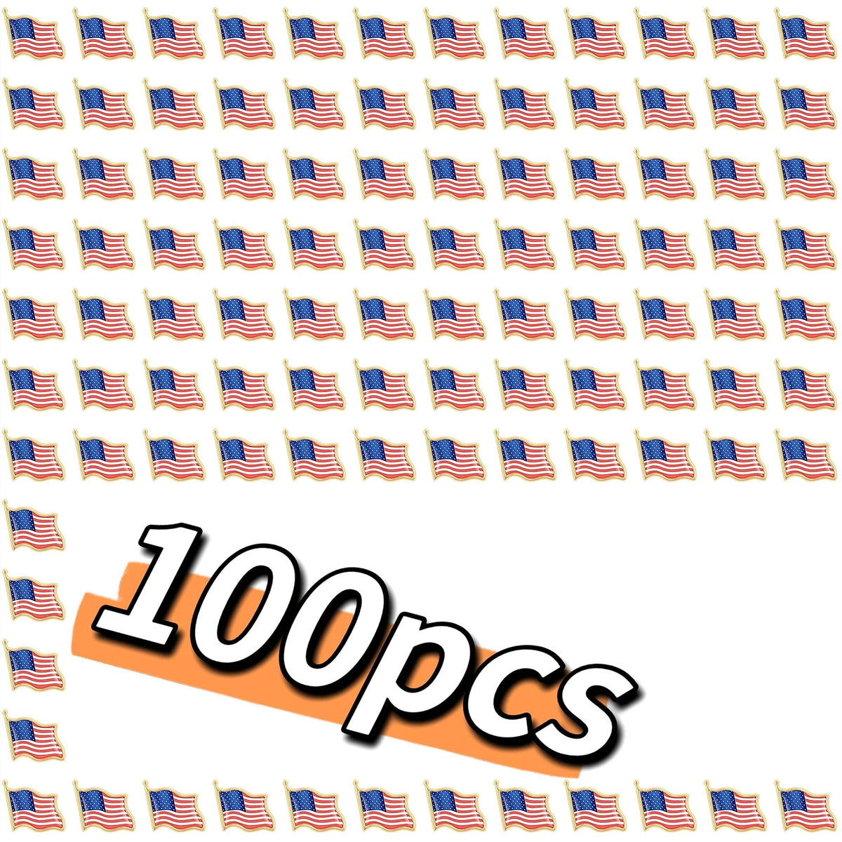 100PCS American Flag Waving Lapel Pins 2cm x 2cm x 0.5cm