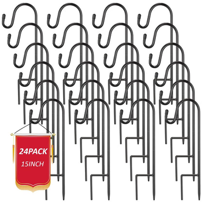 Set of 24 Shepherds Hooks for Outdoor Plant Hanger (15 Inch, Black)