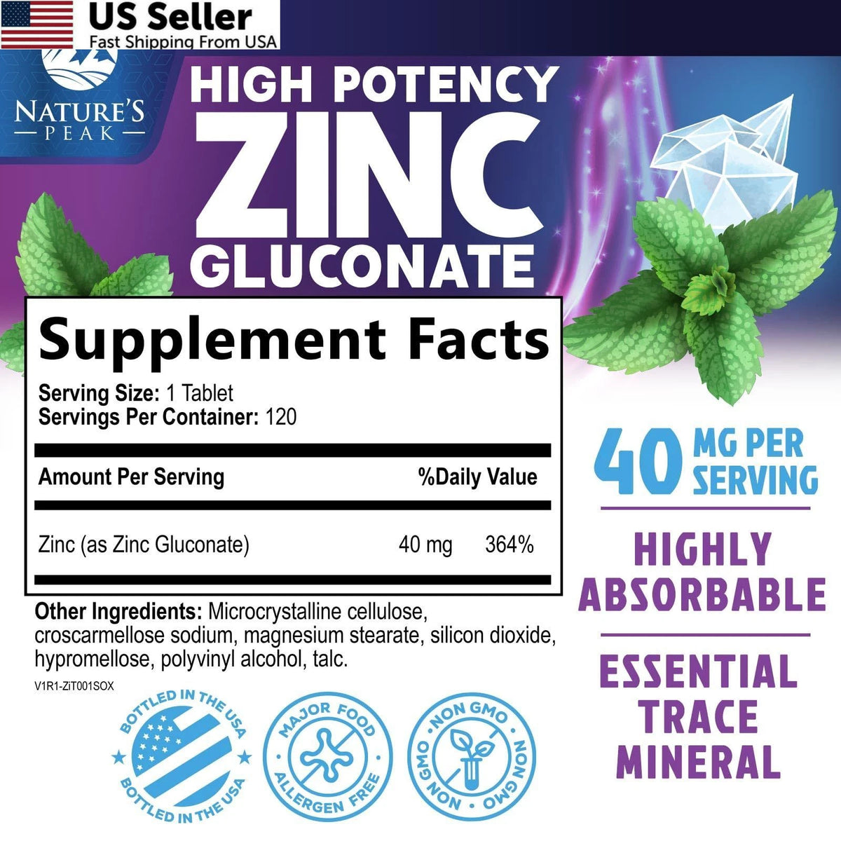 Zinc Supplements 40mg - 120 Count (Pack 1)