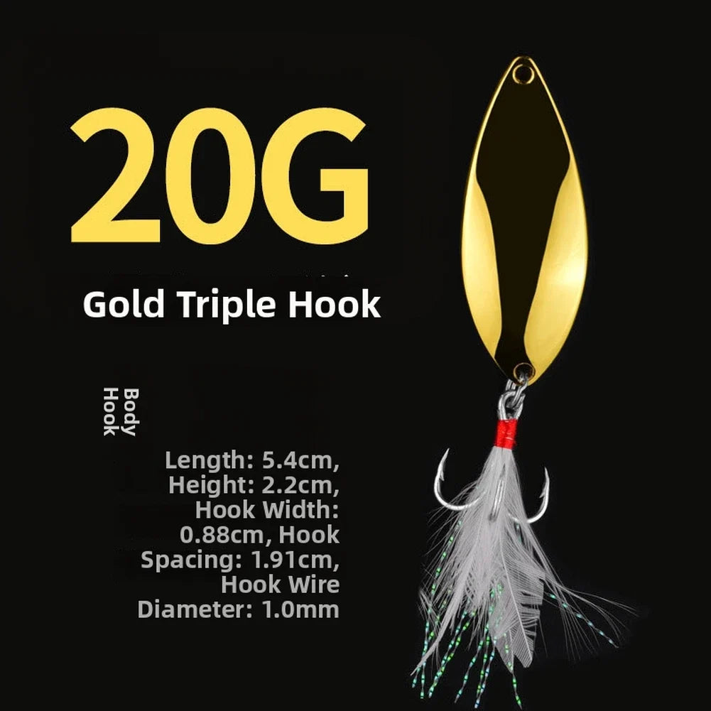 GoldSilver Spinner Spoon Lure Set of 3 (10g, 15g, 20g) with Curved Tail Action