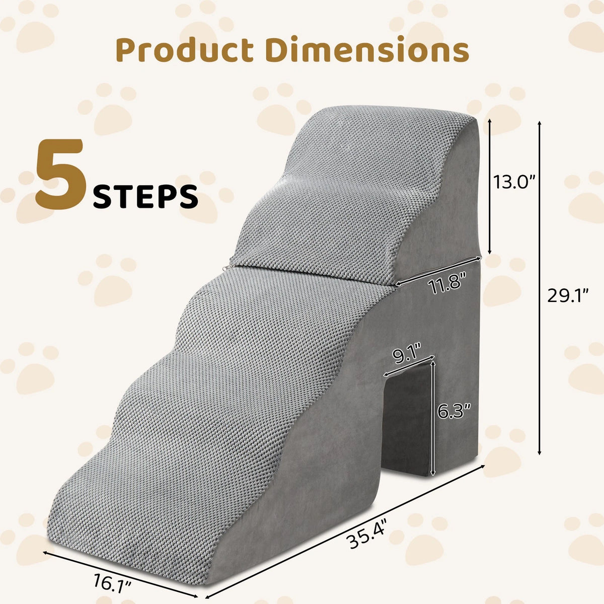 5 Non-Slip Memory Foam Pet Stairs for Dogs and Cats (In/Outdoor)