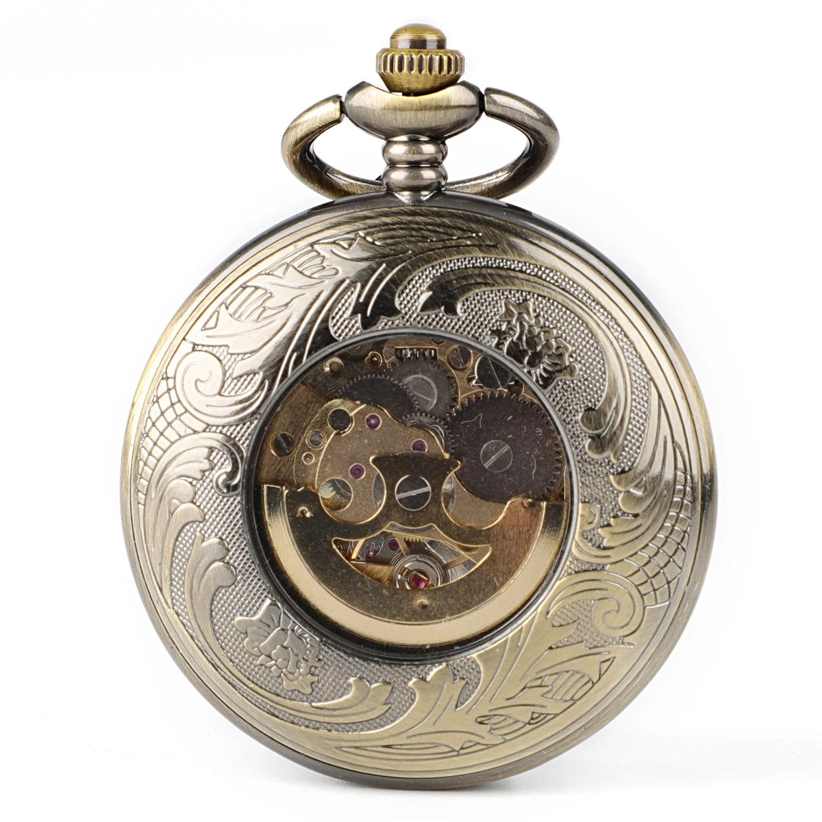 Antique Smooth Hollow Dial Mechanical Pocket Watch with 14.8in Chain