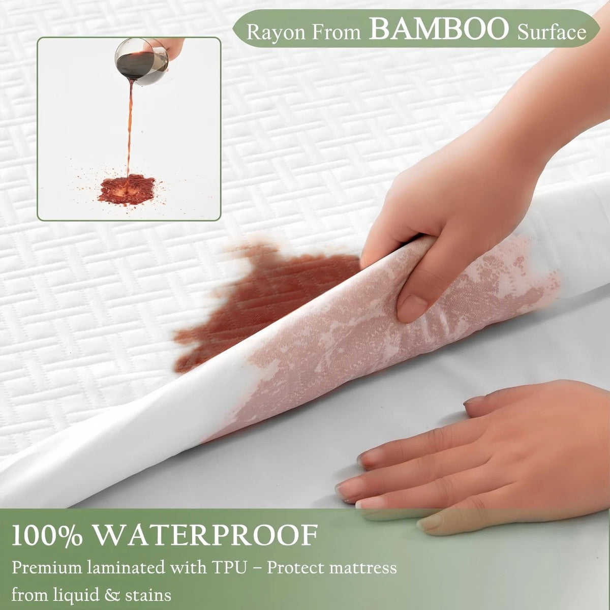Twin Size Waterproof Bamboo Mattress Protector - White Diamond Pattern