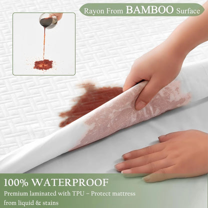 Twin Size Waterproof Bamboo Mattress Protector - White Diamond Pattern