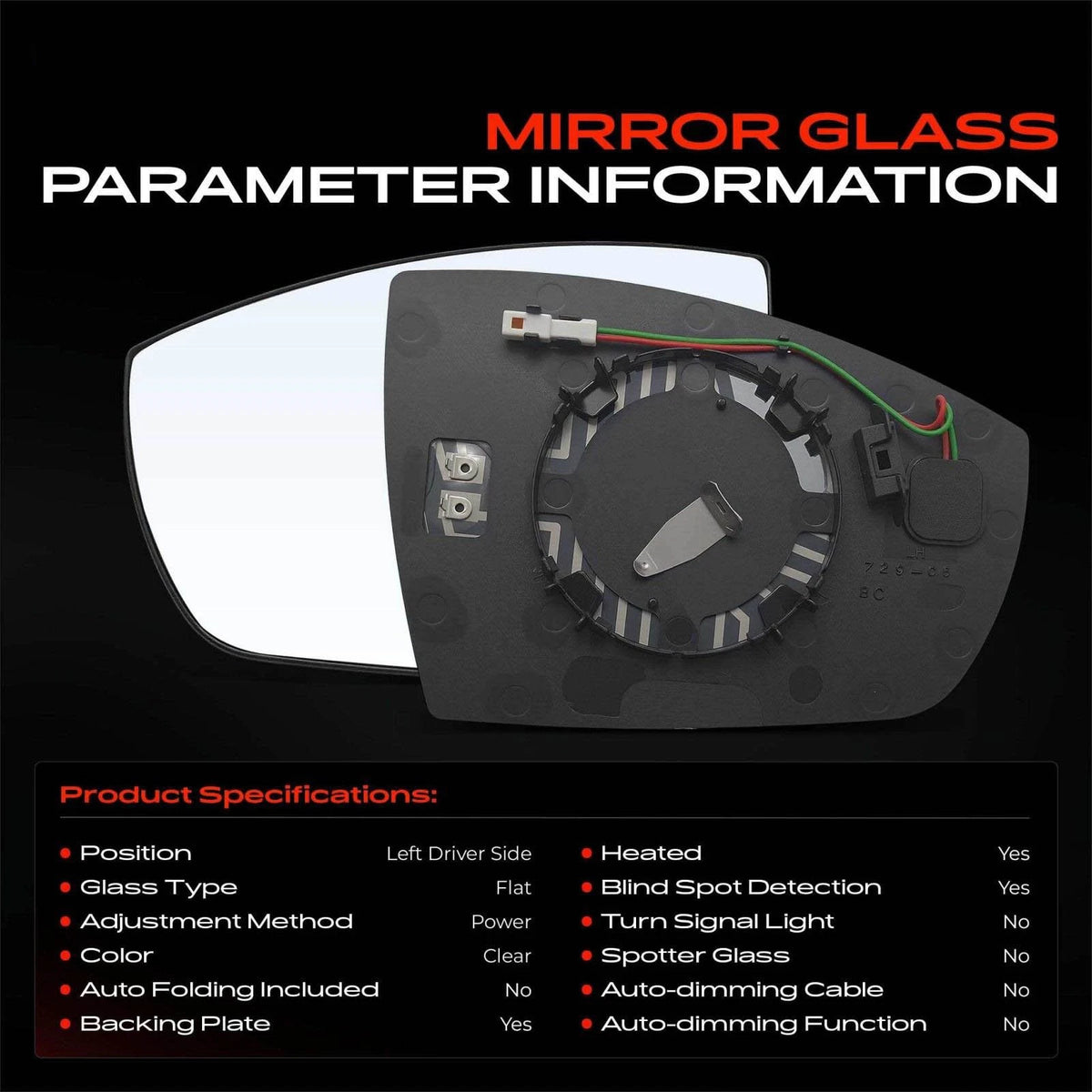 Driver Power Mirror Glass for Ford Escape (2013–2016) FO1324164, CJ5Z17K707H