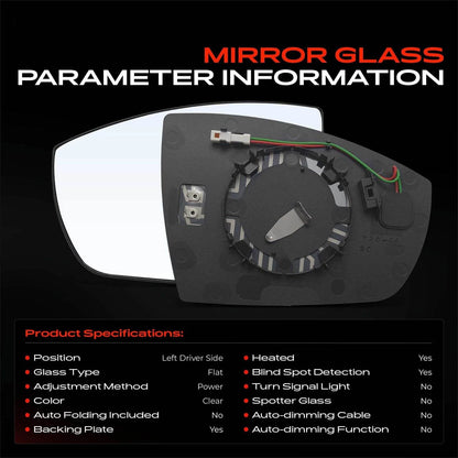 Driver Power Mirror Glass for Ford Escape (2013–2016) FO1324164, CJ5Z17K707H