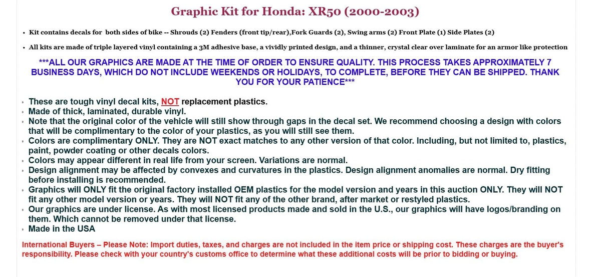 Graphic Stickers for Honda XR50 (2000–2003)