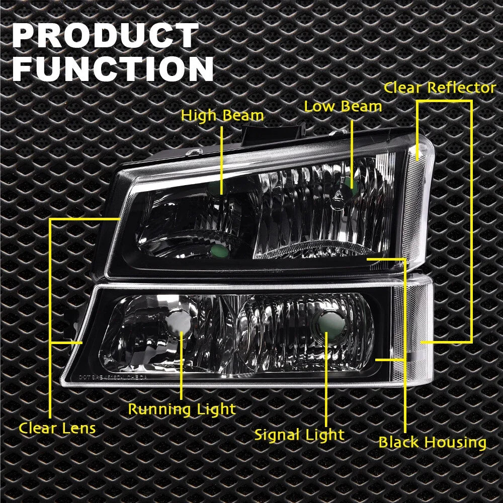 Black Headlights with Clear Reflector for Silverado (2003–2006)