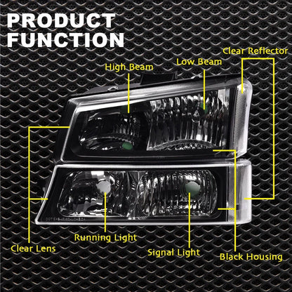 Black Headlights with Clear Reflector for Silverado (2003–2006)