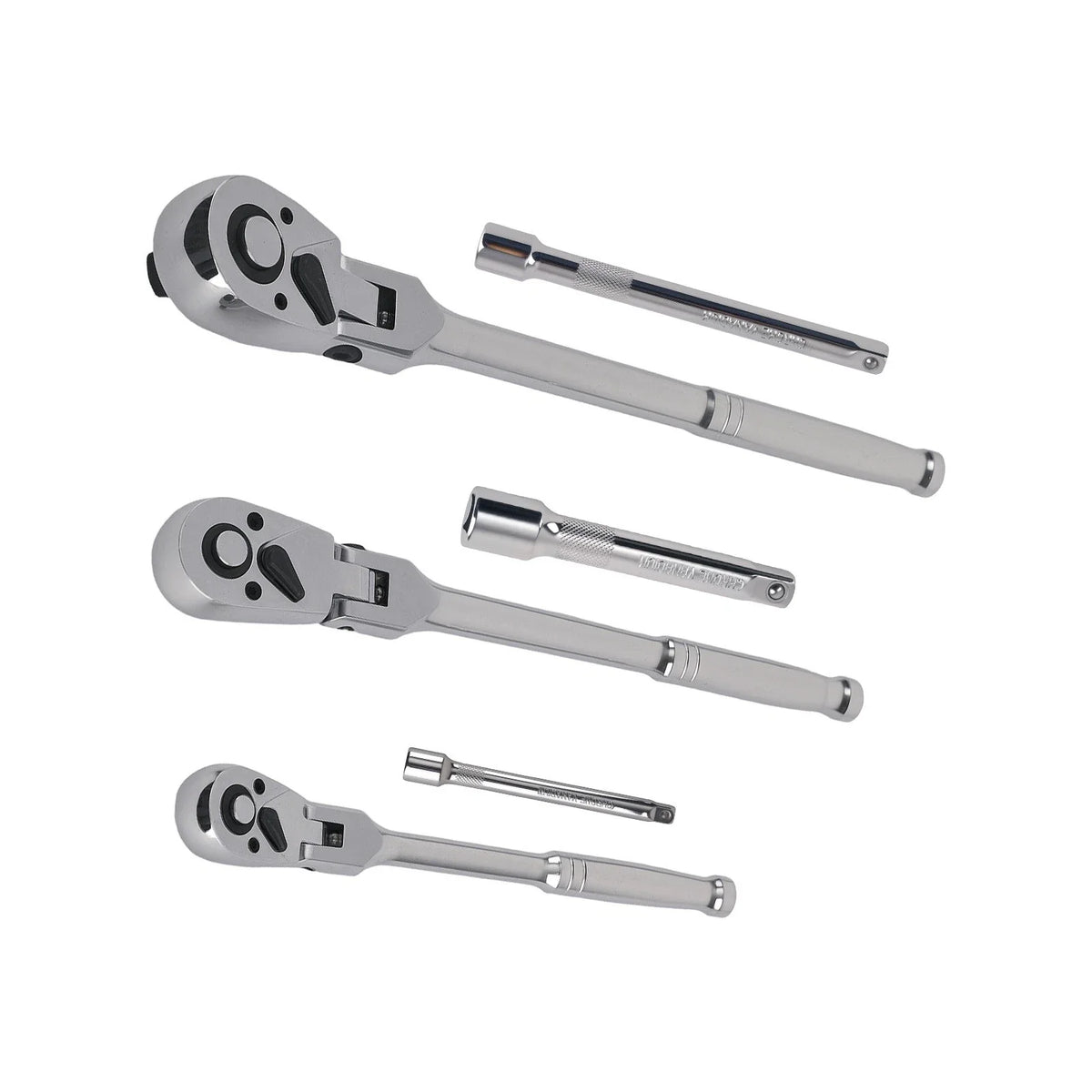Set of 3 Flex Head Ratchets for Automotive (1/4, 3/8, 1/2 Drive)