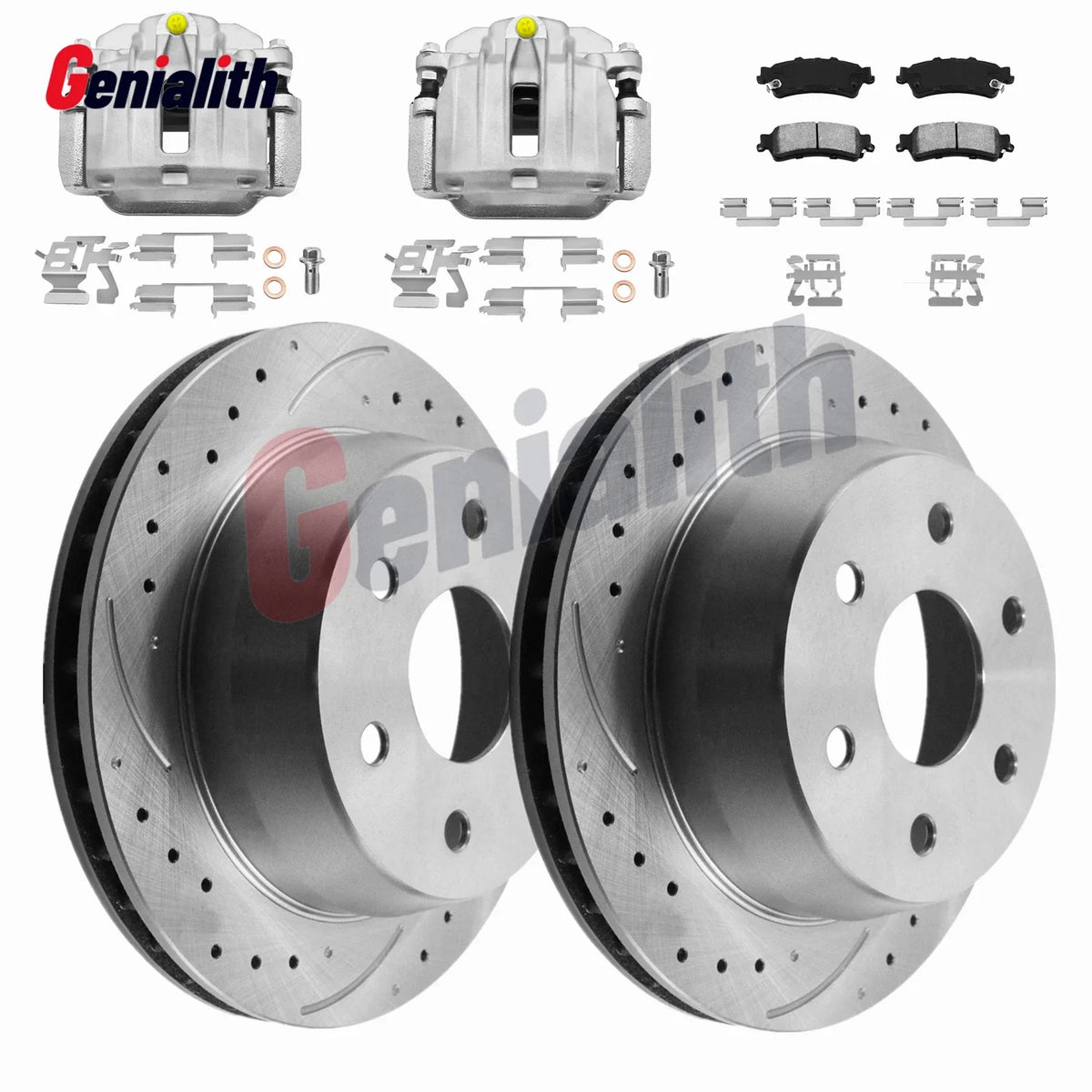 Set of 4 Rear Drilled Rotors Calipers Brake Pads for Silverado Sierra 1500 (2003–2006)