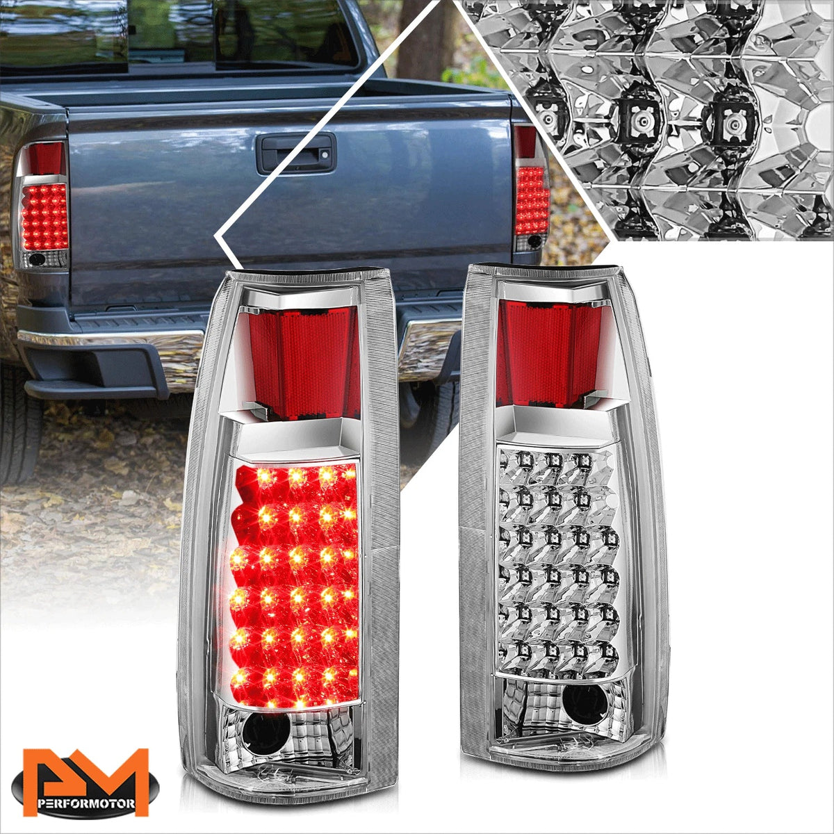 Pair of Full LED Tail Lights for Chevy C/K Pickup (1992–1999) Chrome