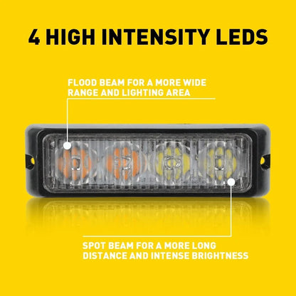 4X Amber/White LED Emergency Beacon Strobe Light for Truck Car