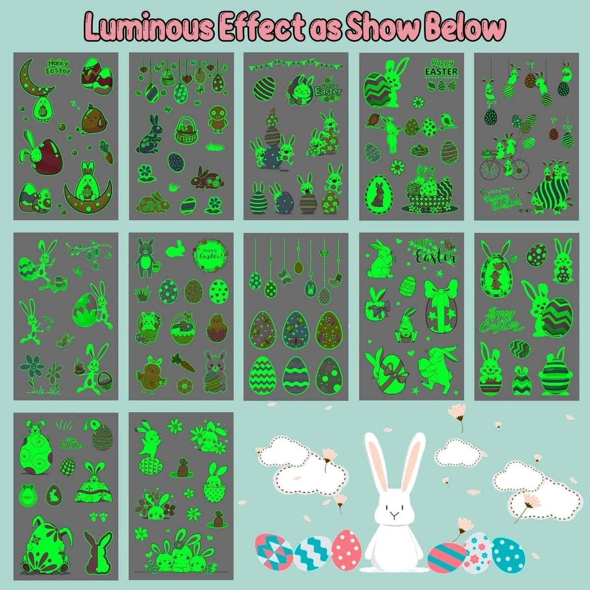 12 Sheets Luminous Glow-in-the-Dark Stickers for Various Applications